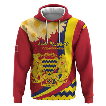 Personalised Chad Independence Day Hoodie Coat Of Arms Gerbera Daisy LT15