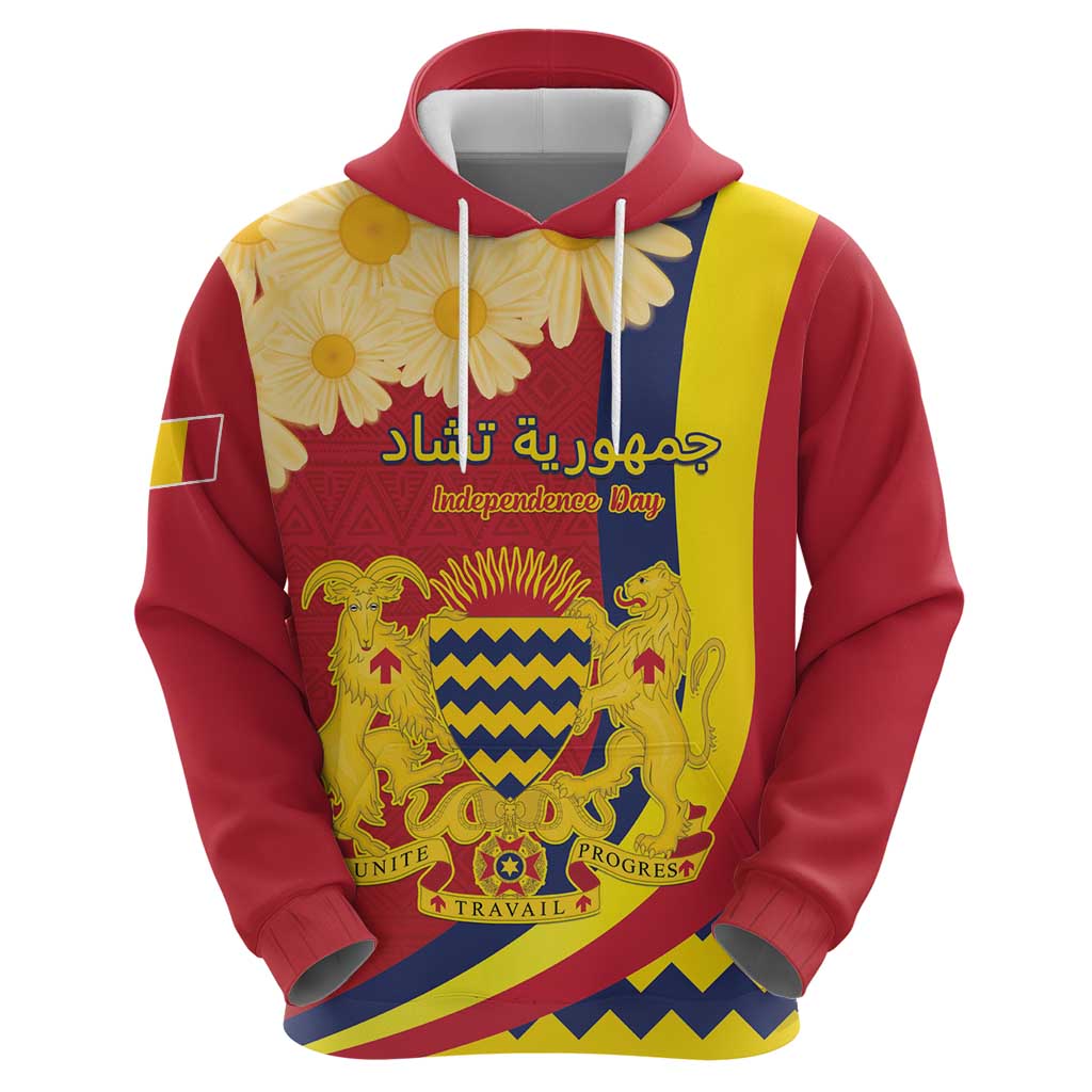 Personalised Chad Independence Day Hoodie Coat Of Arms Gerbera Daisy LT15