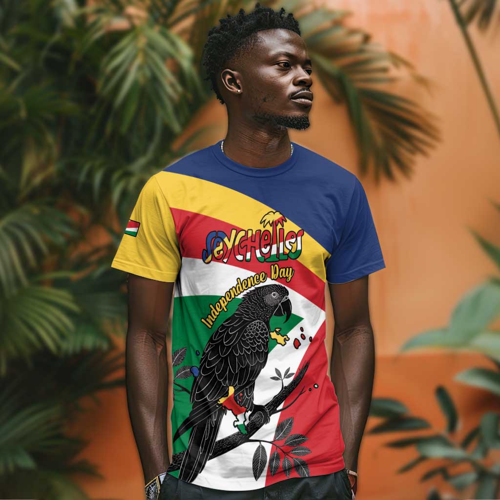 Personalized Happy Seychelles Independence Day T shirt Black Parrot Coat Of Arms LT15