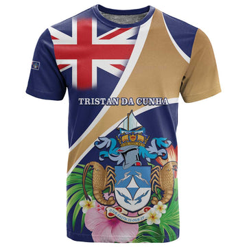 Personalized Tristan da Cunha T shirt Coat Of Arms Tropical Flowers LT15