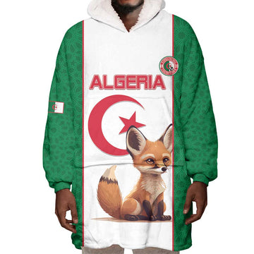 Custom Algeria Football Wearable Blanket Hoodie Fennec Foxes With Islamic Pattern LT15