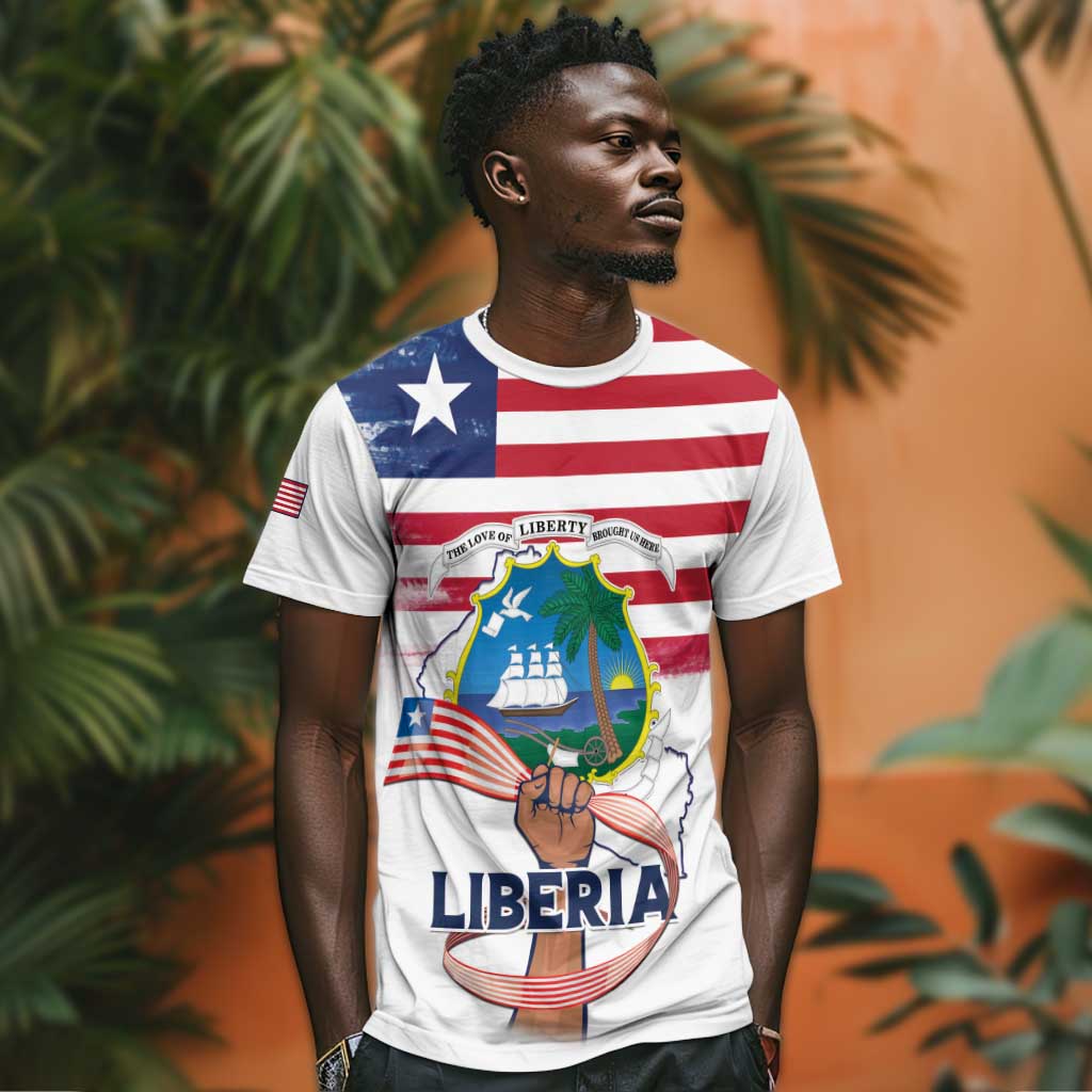 Personalised Liberia Flag Day T shirt Coat Of Arms With Map LT15