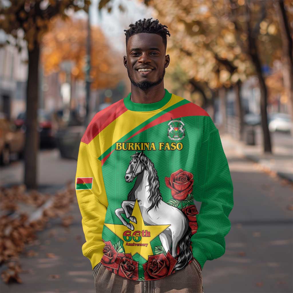Personalized Burkina Faso Sweatshirt White Stallion With Red Rose - Republic Day LT15