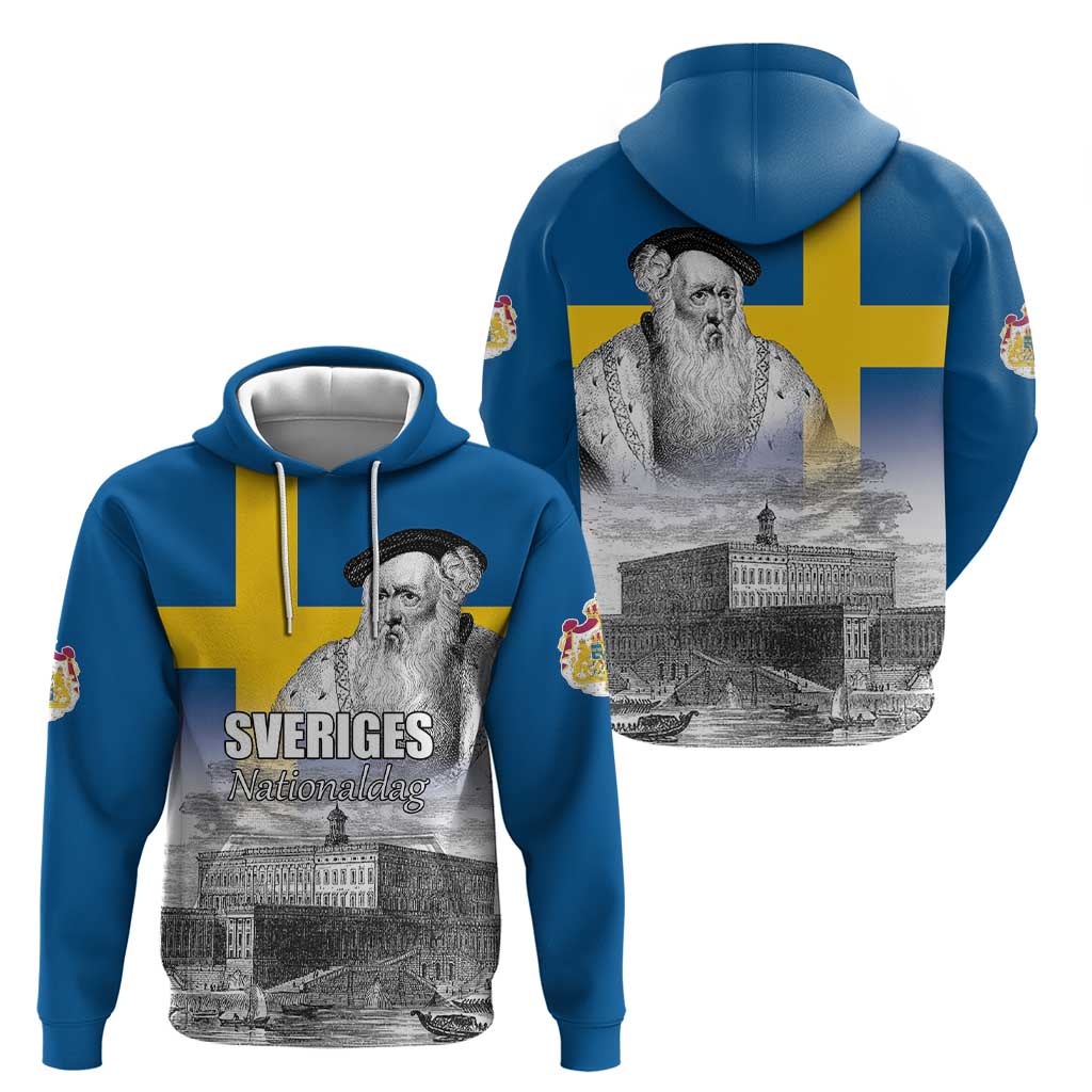 Sweden Sveriges Nationaldag Hoodie King Gustav Vasa with Stockholm Slott LT17