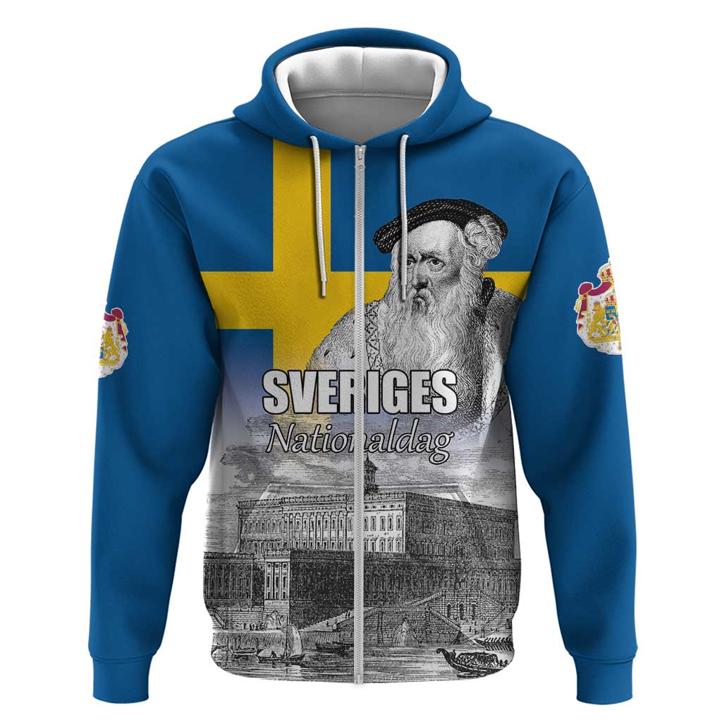 Sweden Sveriges Nationaldag Hoodie King Gustav Vasa with Stockholm Slott LT17