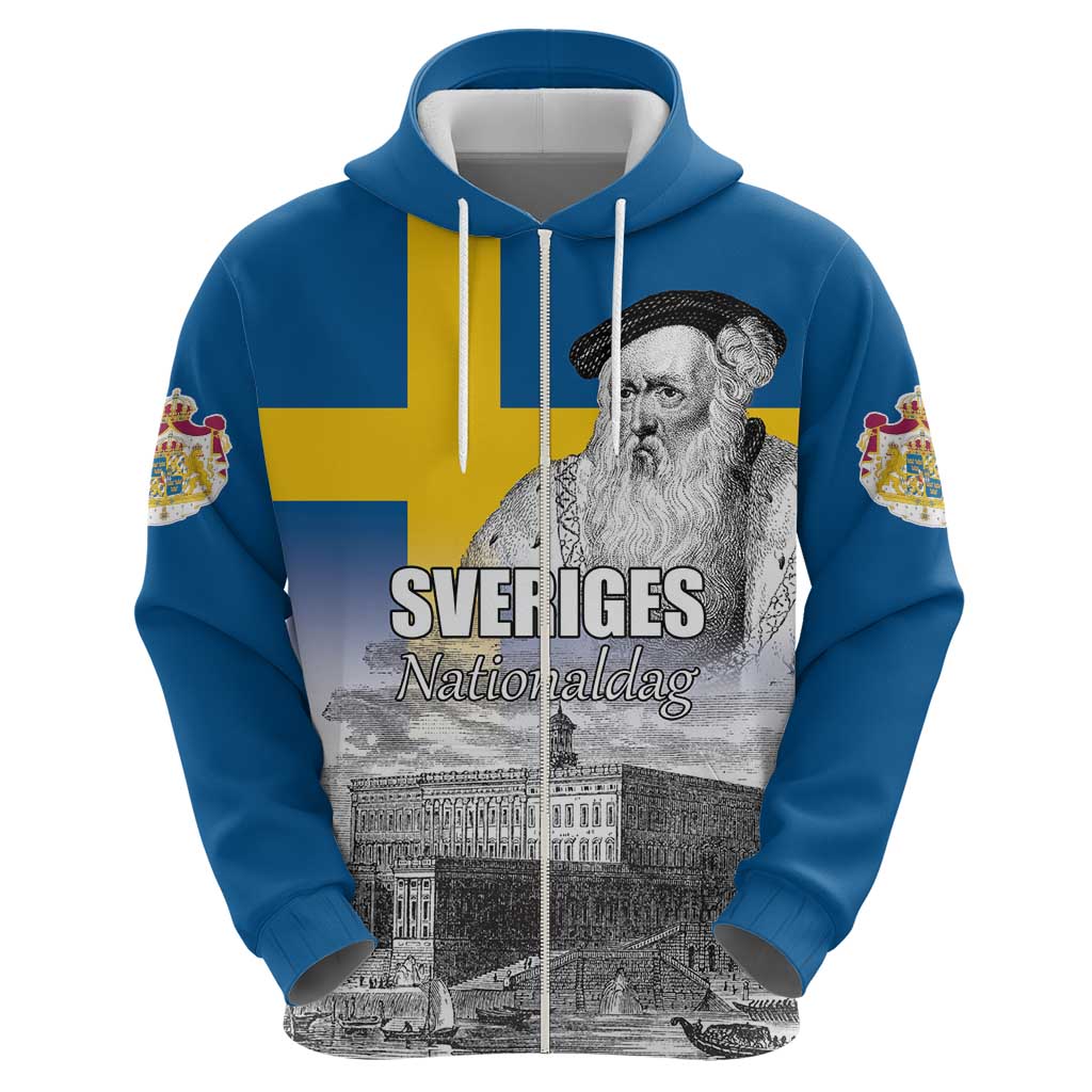 Sweden Sveriges Nationaldag Hoodie King Gustav Vasa with Stockholm Slott LT17