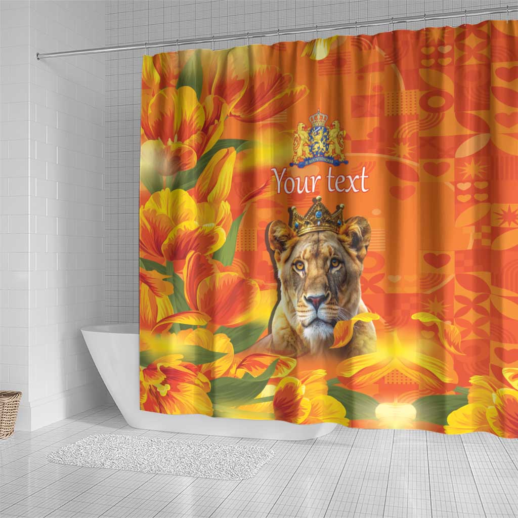 Personalized Netherlands Koninginnedag Shower Curtain 30th April Lioness with Orange Tulip LT17