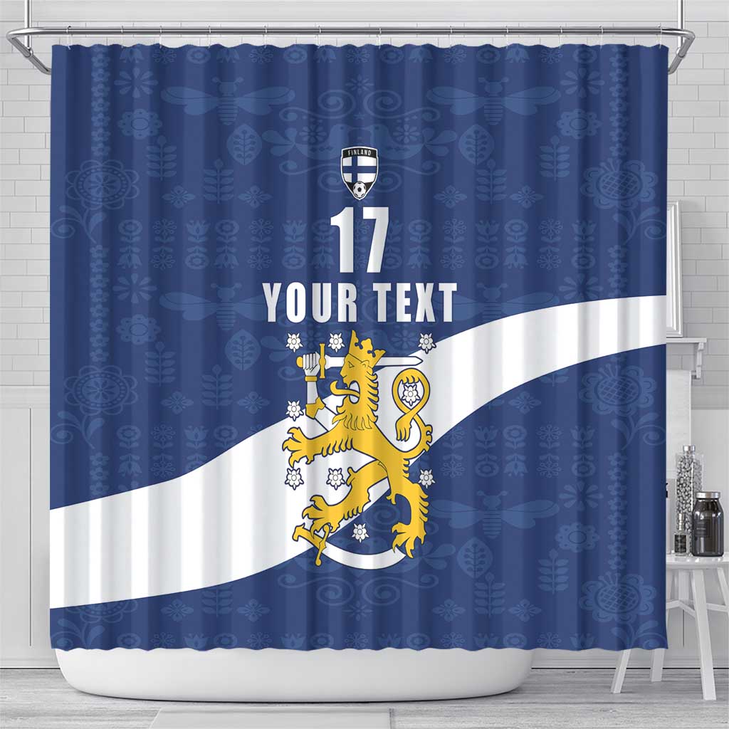 Custom Finland Football We are Champions Shower Curtain Huuhkajat with Finnish Folk Paterns LT17