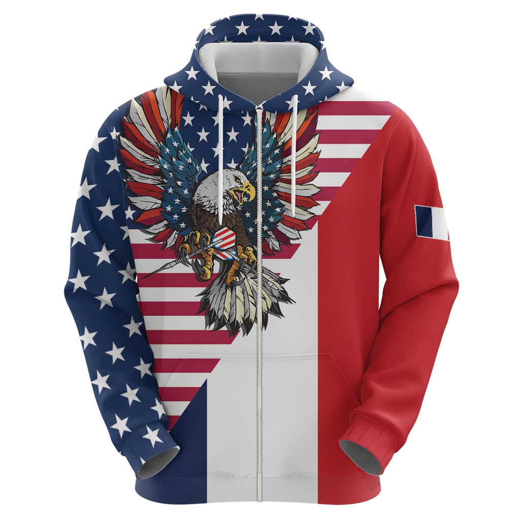 French American Heritage Month Hoodie Flag Style with USA Eagle and Eiffel Tower LT17
