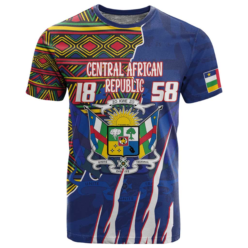 Personalized Central African Republic Coat Of Arms T shirt Kente Pattern LT18