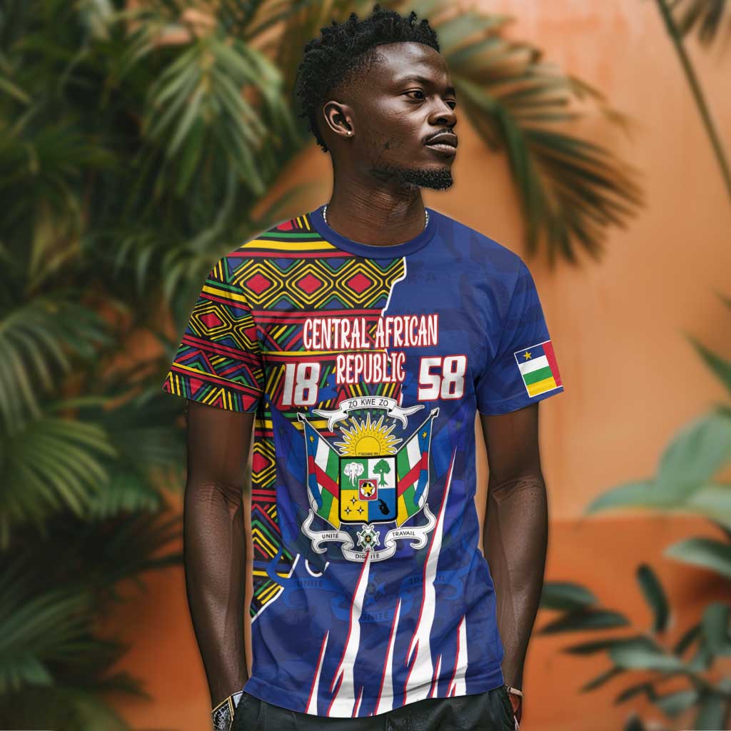 Personalized Central African Republic Coat Of Arms T shirt Kente Pattern LT18