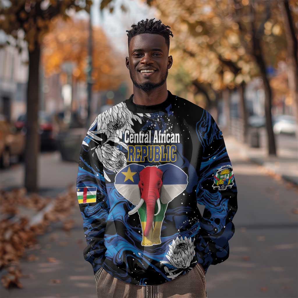 Personalized Central African Republic Sweatshirt Elephant With King Protea LT18