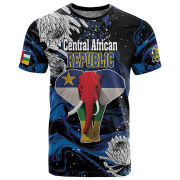 Personalized Central African Republic T shirt Elephant With King Protea LT18