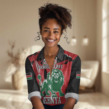 Personalized Jamhuri Day 1963 Women Casual Shirt Angry Lion With African Shield LT18