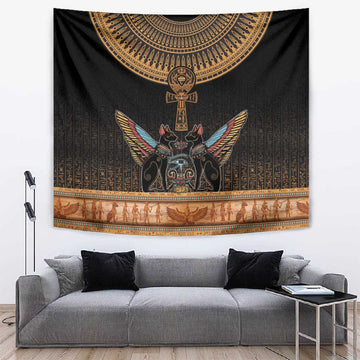 Winged Egypt Cats Tapestry Hieroglyphs Alphabet Pattern LT18