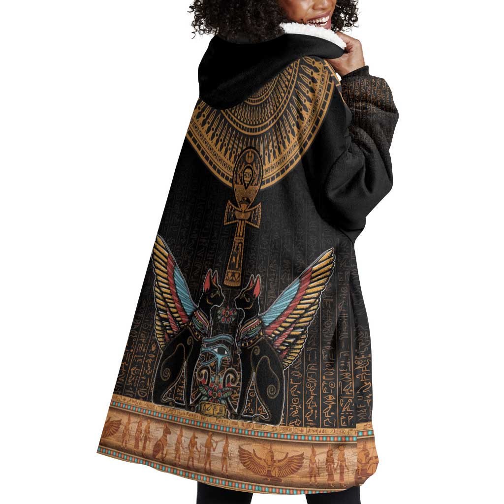 Winged Egypt Cats Wearable Blanket Hoodie Hieroglyphs Alphabet Pattern LT18