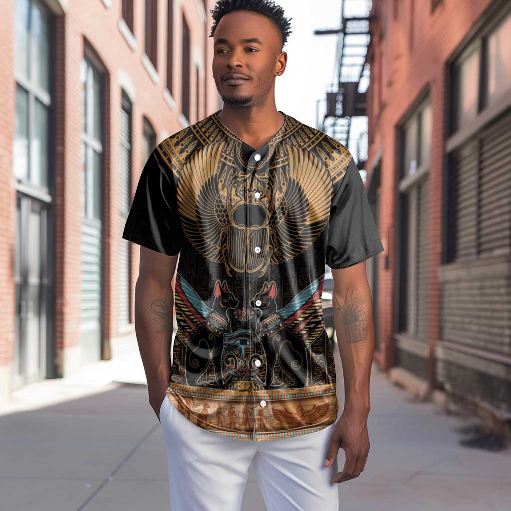 Ancient Egypt Scarab Beetle Baseball Jersey Hieroglyphs Alphabet Pattern LT18