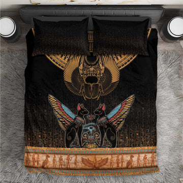 Ancient Egypt Scarab Beetle Bedding Set Hieroglyphs Alphabet Pattern LT18