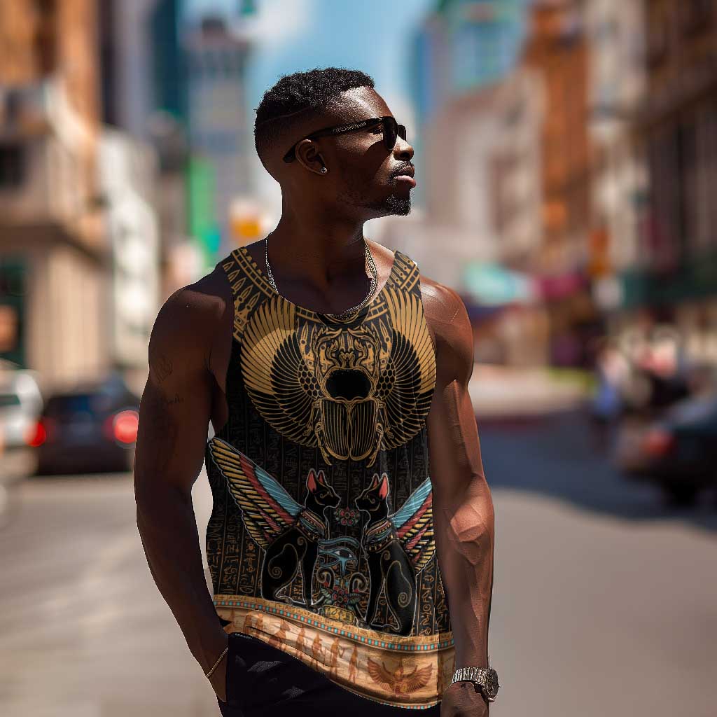 Ancient Egypt Scarab Beetle Men Tank Top Hieroglyphs Alphabet Pattern LT18