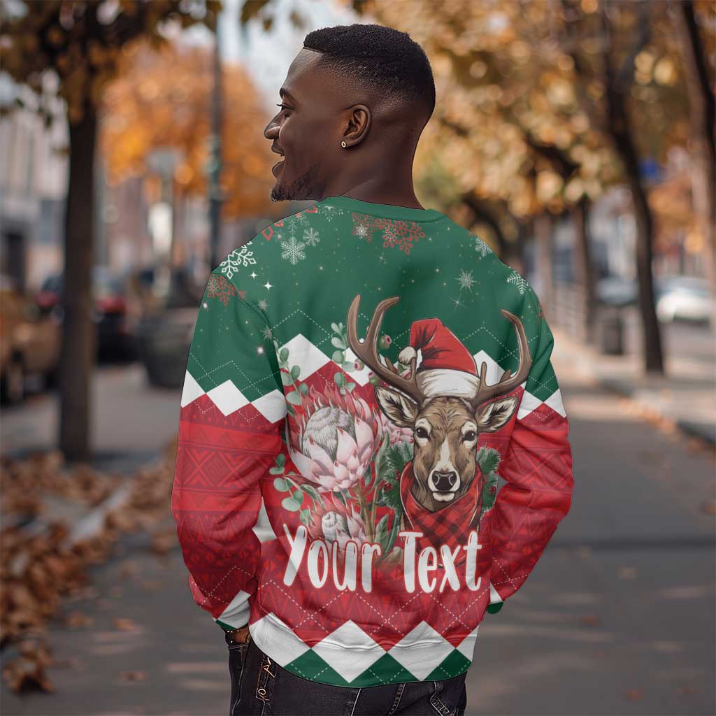 Personalized South Africa Merry Christmas Sweatshirt Springbok With King Protea LT18
