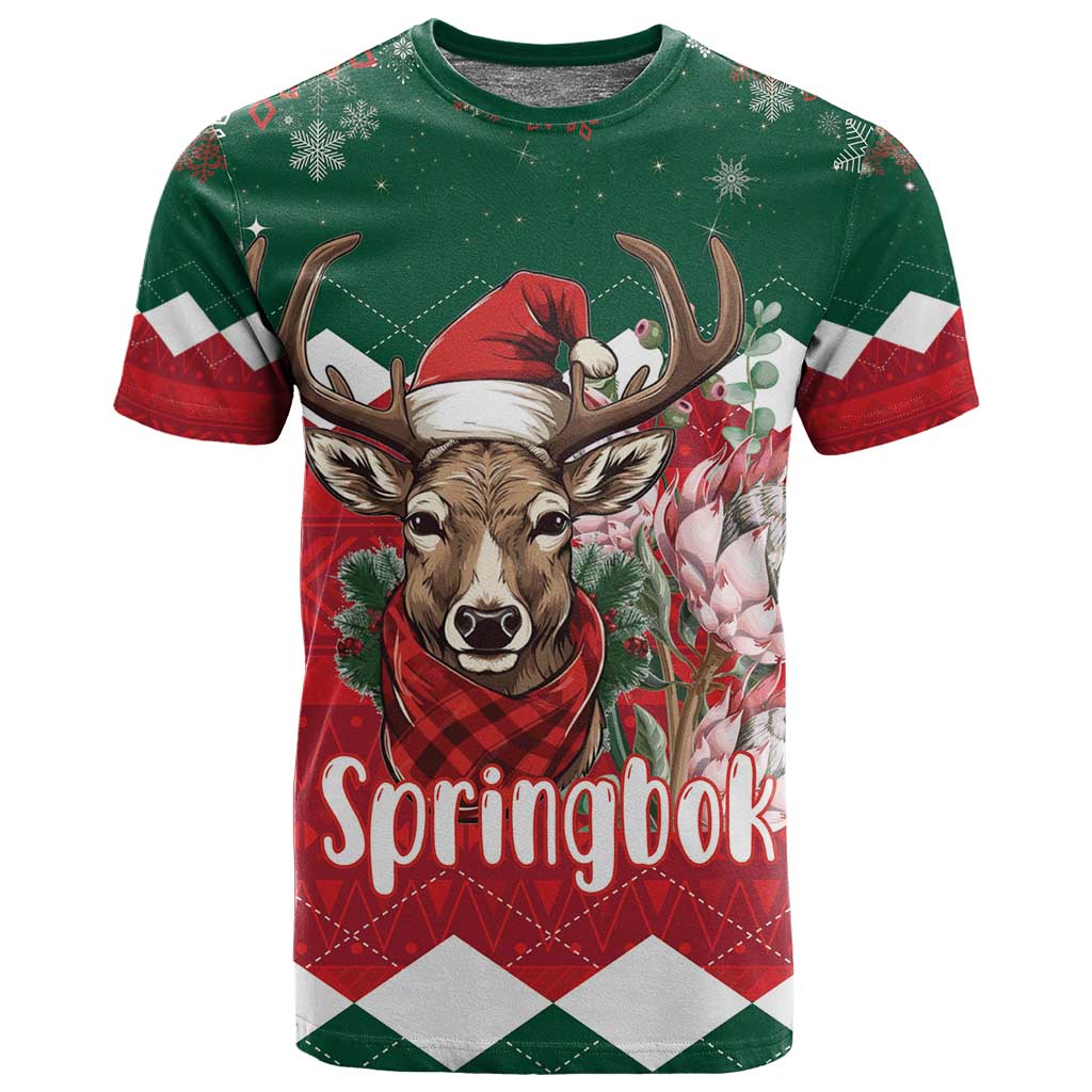Personalized South Africa Merry Christmas T shirt Springbok With King Protea LT18
