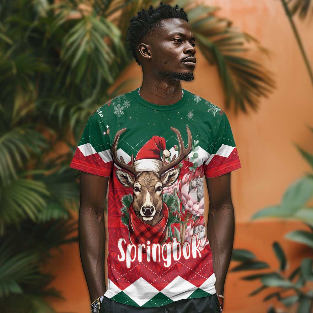 Personalized South Africa Merry Christmas T shirt Springbok With King Protea LT18