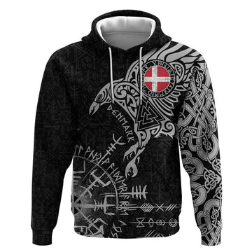 Denmark Viking Ravens Hoodie Vegvisir Runes Pattern LT18