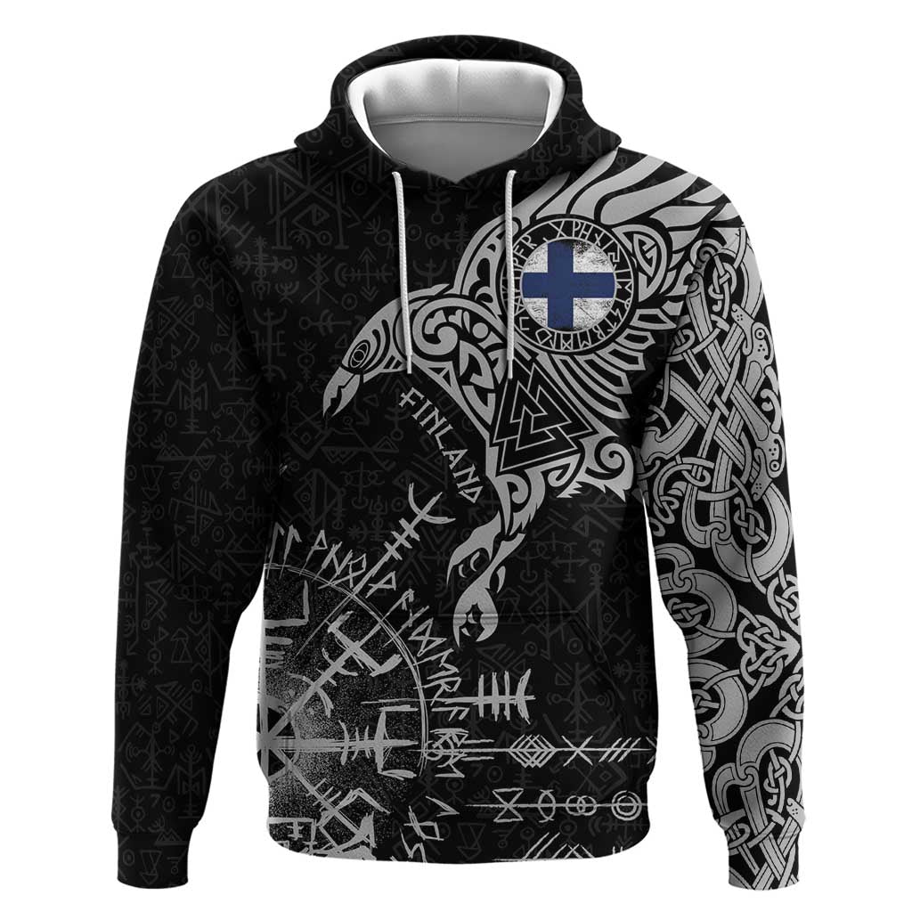 Finland Viking Ravens Hoodie Vegvisir Runes Pattern LT18