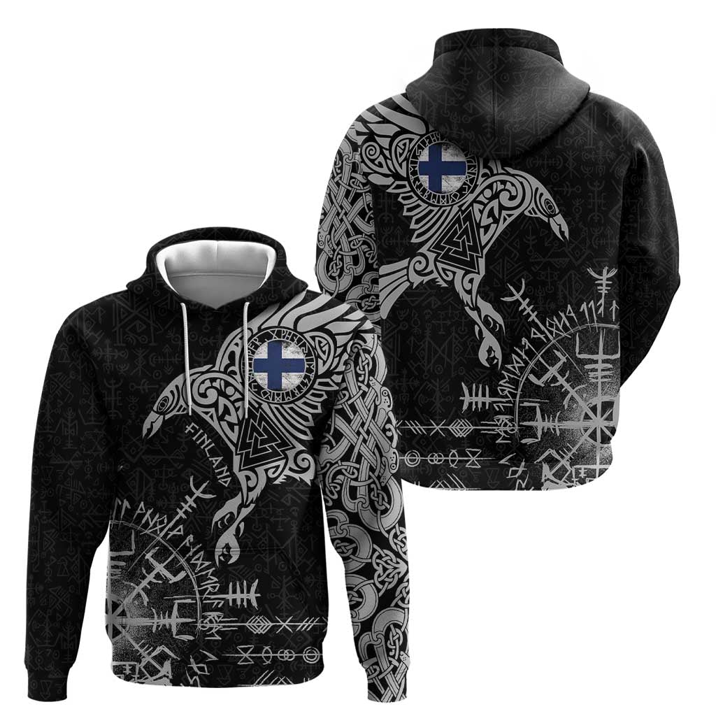 Finland Viking Ravens Hoodie Vegvisir Runes Pattern LT18