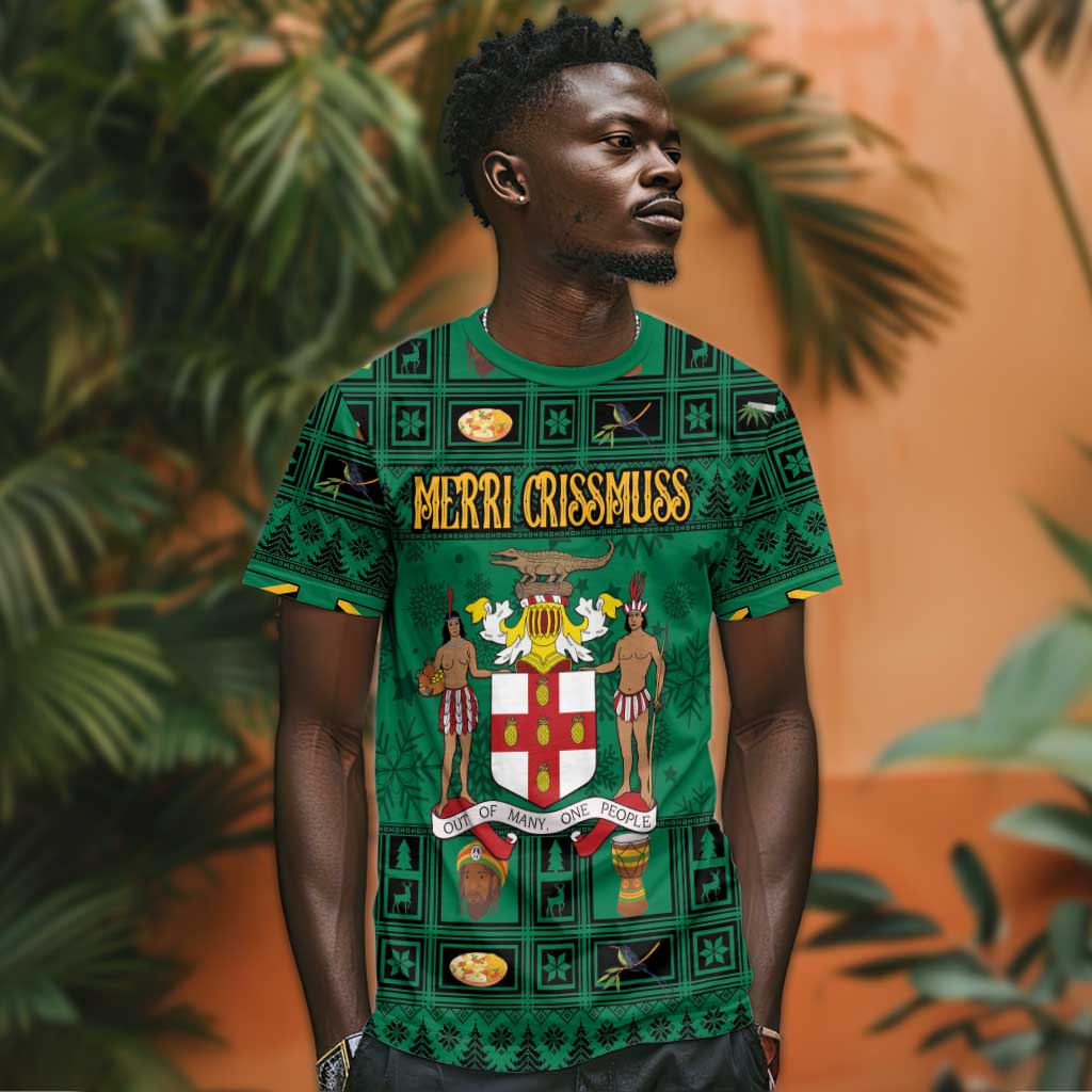 Personalized Afro-Jamaicans Merri Crissmuss T shirt Coat Of Arms - Xmas LT18