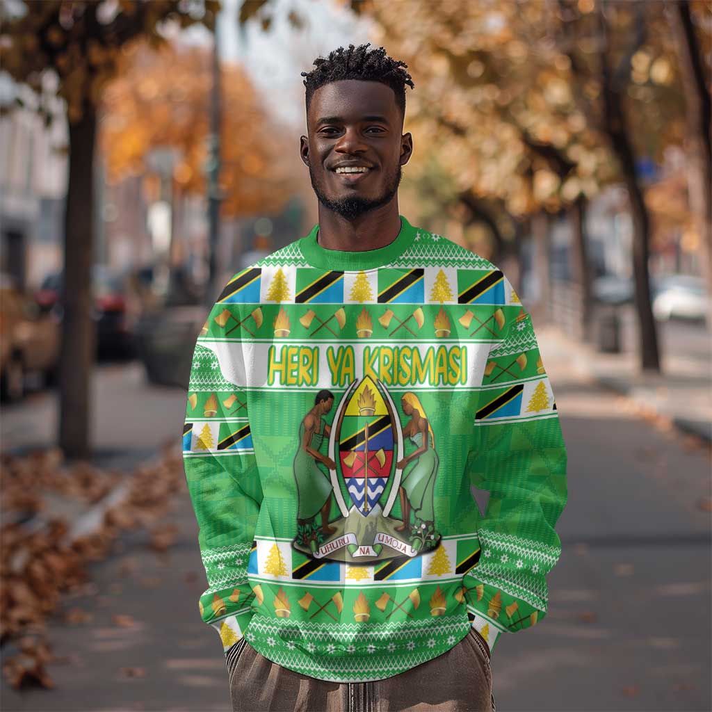 Personalized Afro Tanzania Christmas Sweatshirt Heri ya Krismasi With Coat Of Arms LT18