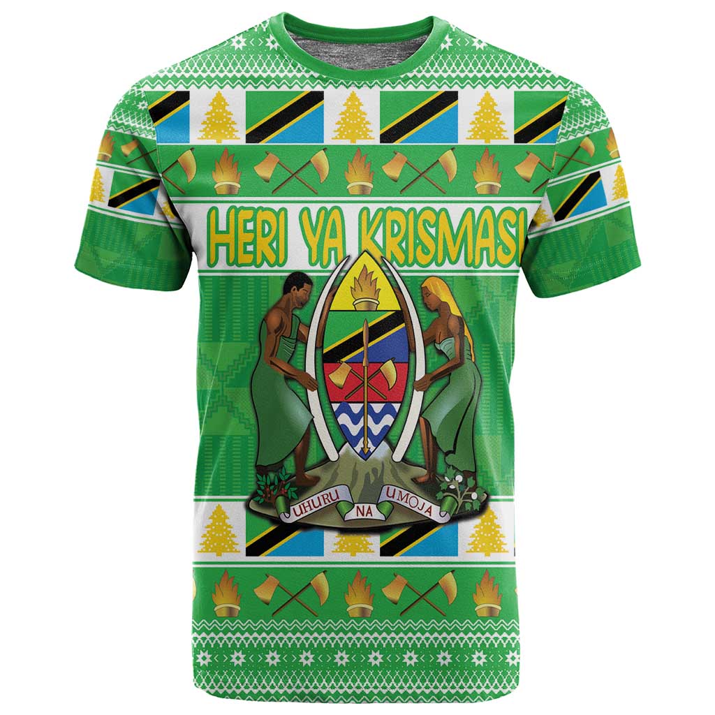 Personalized Afro Tanzania Christmas T shirt Heri ya Krismasi With Coat Of Arms LT18