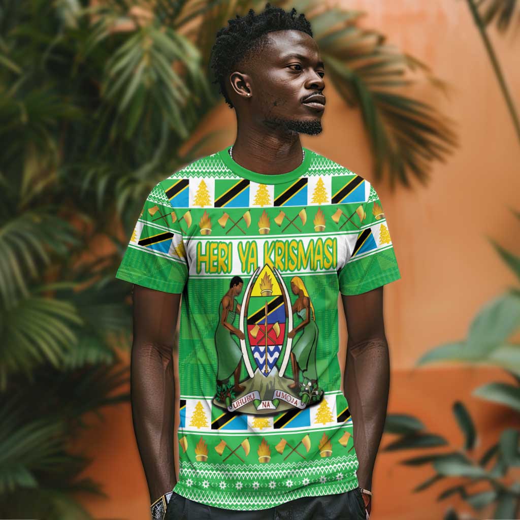 Personalized Afro Tanzania Christmas T shirt Heri ya Krismasi With Coat Of Arms LT18