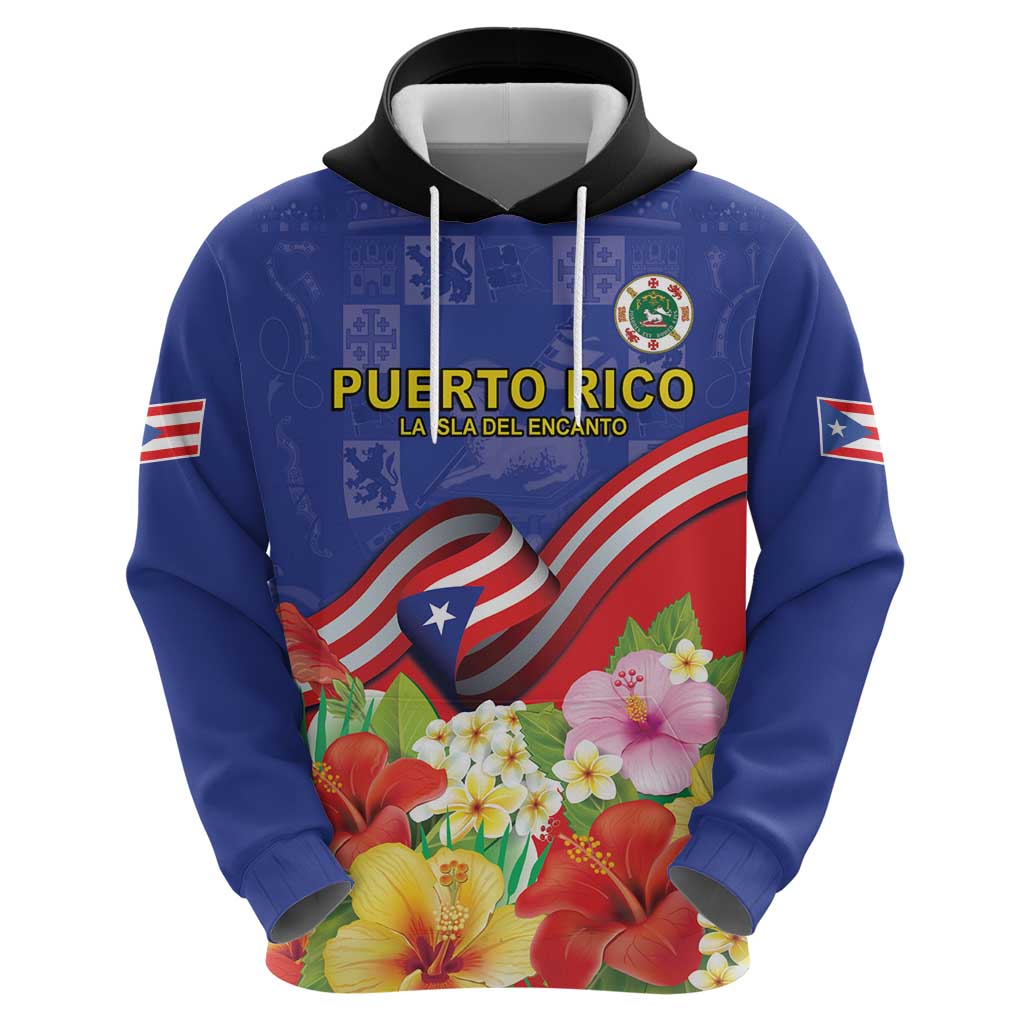 Puerto Rico Coat Of Arm Hoodie With Thespesia Grandiflora Flowers LT18