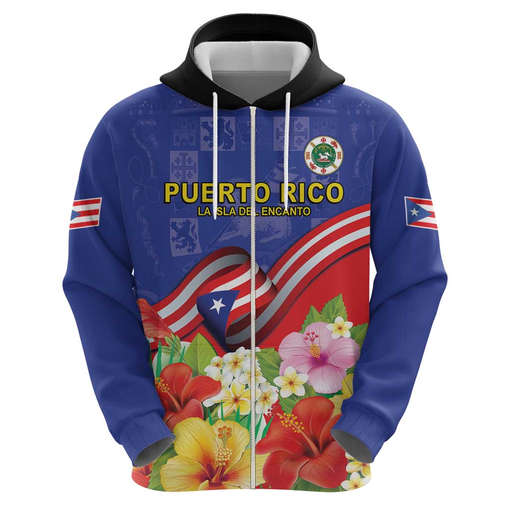 Puerto Rico Coat Of Arm Hoodie With Thespesia Grandiflora Flowers LT18