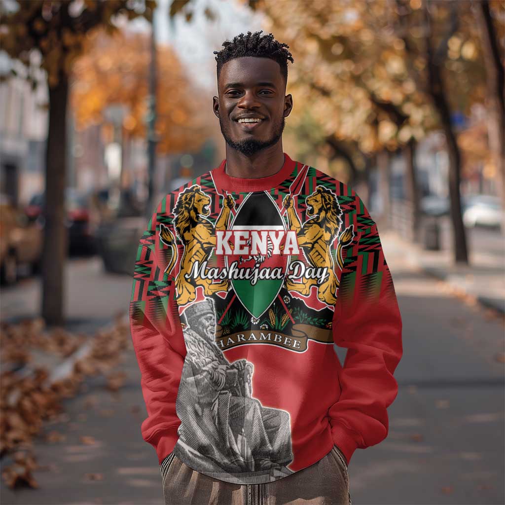 Personalized Afro Kenya Mashujaa Day Sweatshirt Mzee Jomo Kenyatta With Coat Of Arms LT18