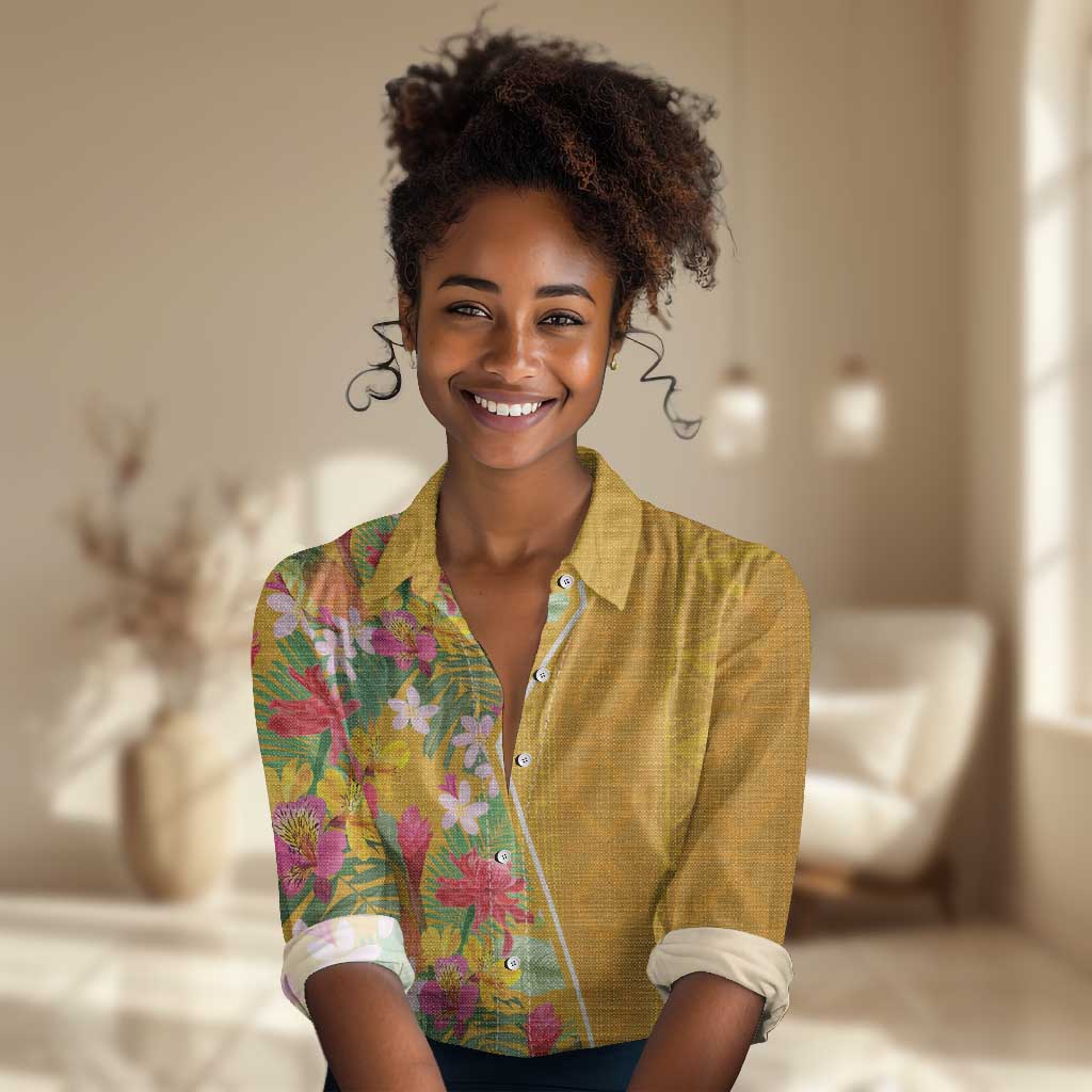 Afro Tropical Flowers Women Casual Shirt Yellow Version LT18