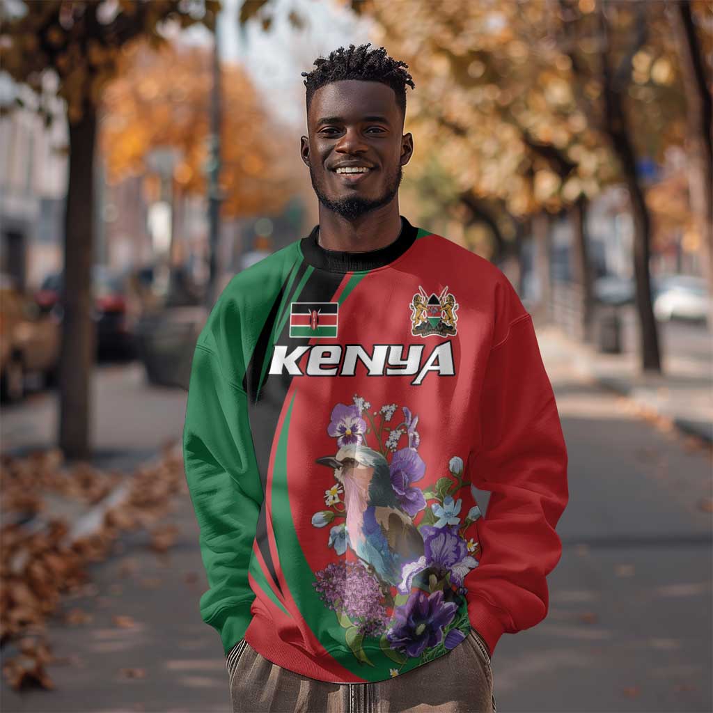 Personalized Afro Kenya Lilac Breasted Roller Sweatshirt With Violet Flowers LT18