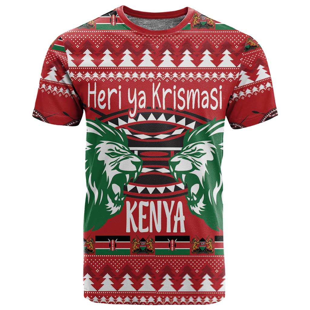 Afro Kenya Christmas T shirt Head Lion - Heri ya Krismasi LT18