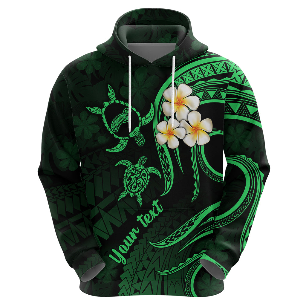 Personalised Niihau Hawaii Hoodie Polynesian Tattoo and Pacific Plumeria Green Vibe LT9