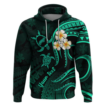 Personalised Niihau Hawaii Hoodie Polynesian Tattoo and Pacific Plumeria Turquoise Vibe LT9