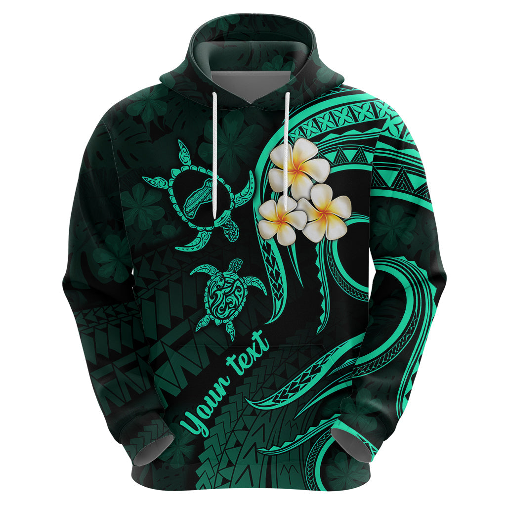 Personalised Niihau Hawaii Hoodie Polynesian Tattoo and Pacific Plumeria Turquoise Vibe LT9