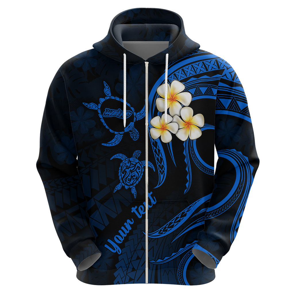 Personalised Molokai Hawaii Hoodie Polynesian Tattoo and Pacific Plumeria Blue Vibe LT9
