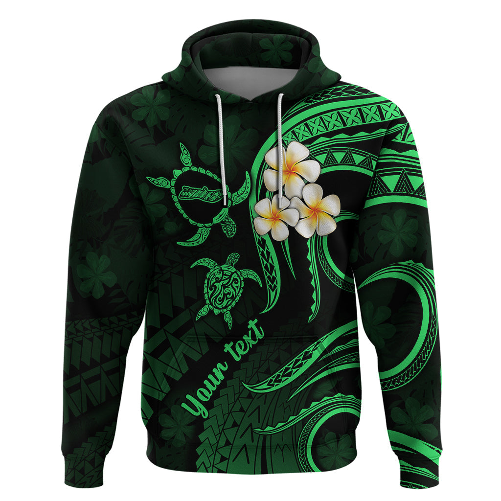 Personalised Molokai Hawaii Hoodie Polynesian Tattoo and Pacific Plumeria Green Vibe LT9