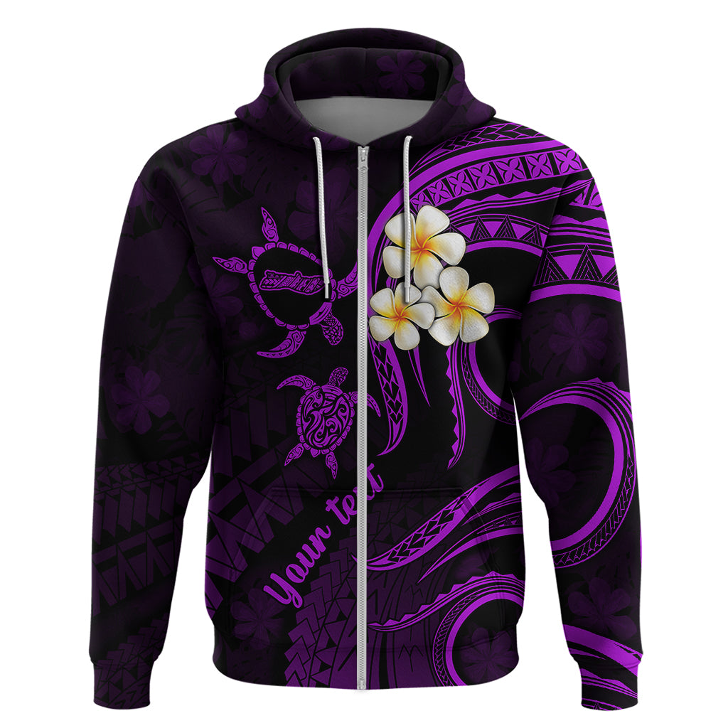 Personalised Molokai Hawaii Hoodie Polynesian Tattoo and Pacific Plumeria Purple Vibe LT9