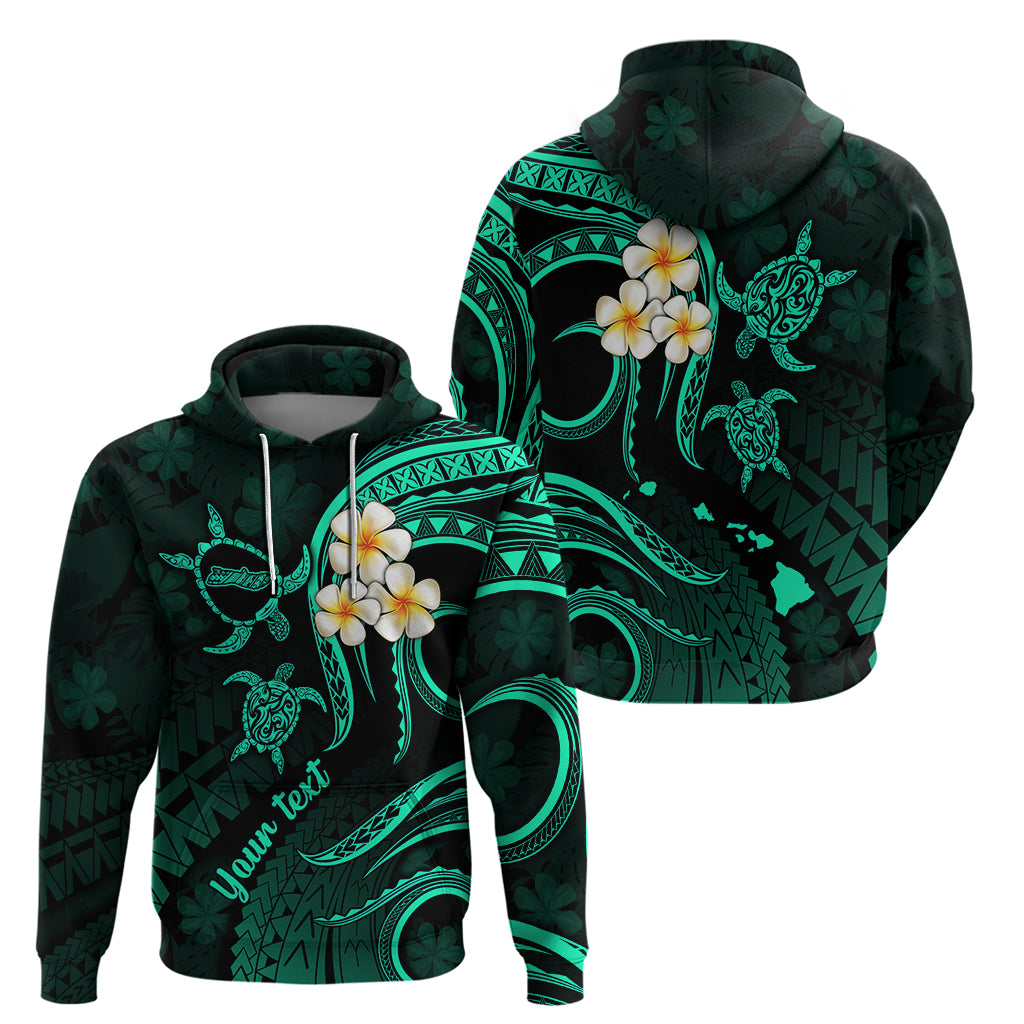 Personalised Molokai Hawaii Hoodie Polynesian Tattoo and Pacific Plumeria Turquoise Vibe LT9
