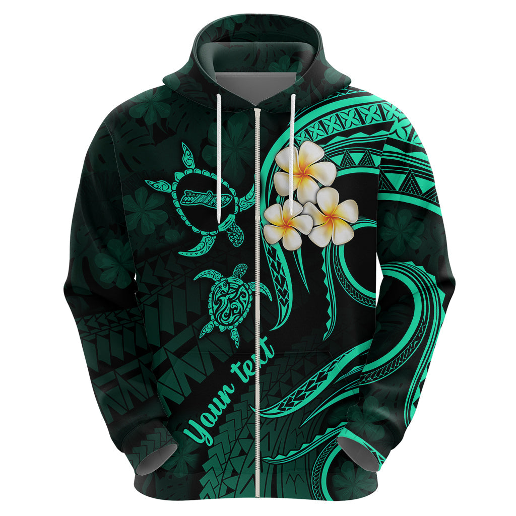 Personalised Molokai Hawaii Hoodie Polynesian Tattoo and Pacific Plumeria Turquoise Vibe LT9