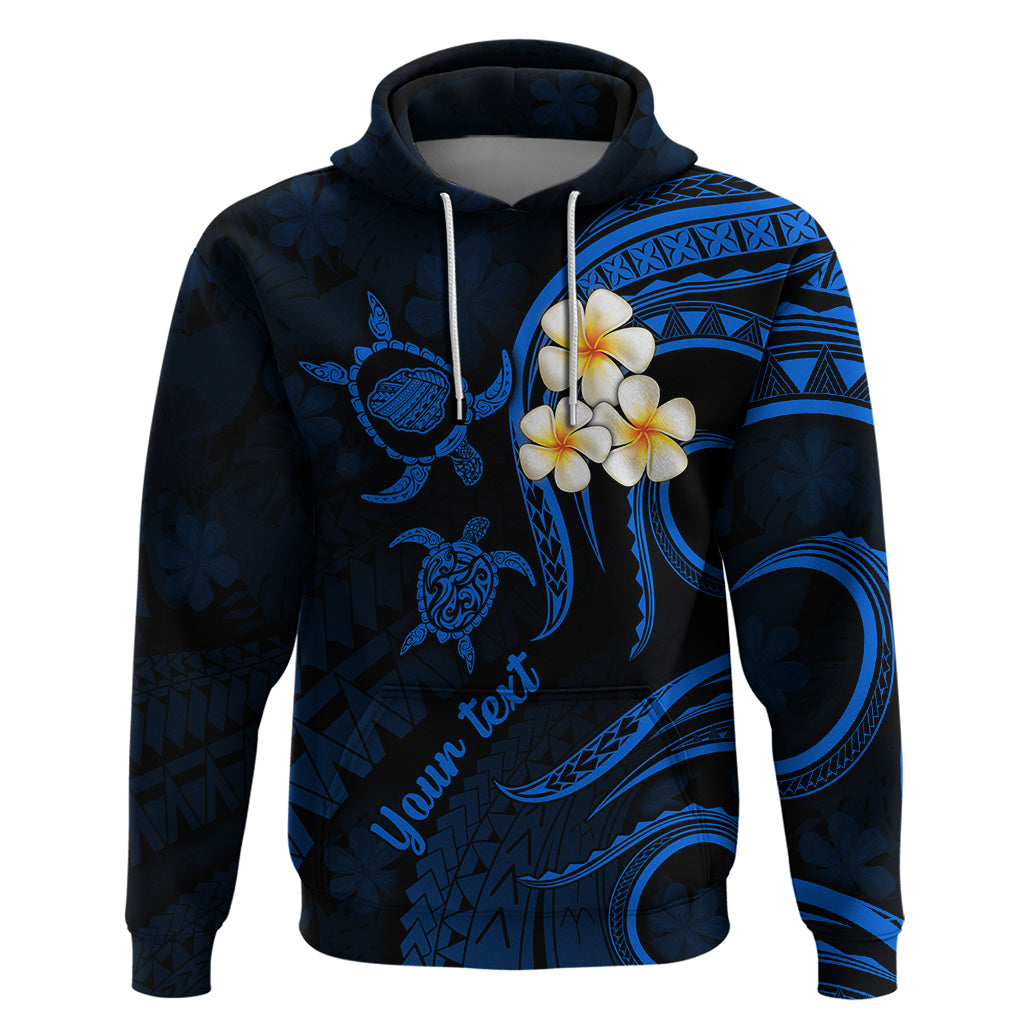 Personalised Kauai Hawaii Hoodie Polynesian Tattoo and Pacific Plumeria Blue Vibe LT9