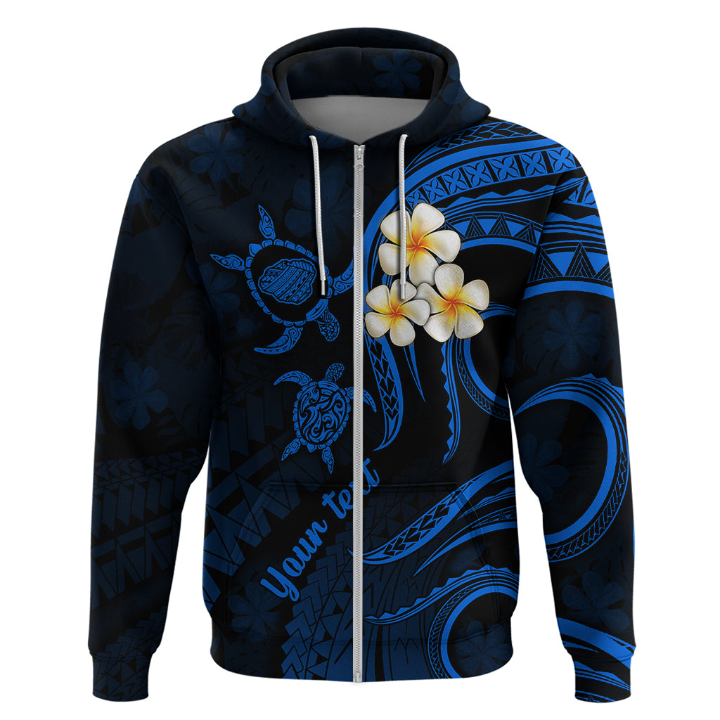 Personalised Kauai Hawaii Hoodie Polynesian Tattoo and Pacific Plumeria Blue Vibe LT9