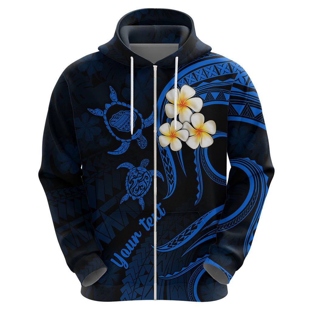 Personalised Kauai Hawaii Hoodie Polynesian Tattoo and Pacific Plumeria Blue Vibe LT9